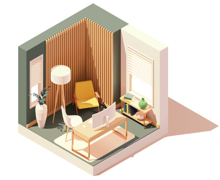 Vector isometric modern home office roomのイラスト素材