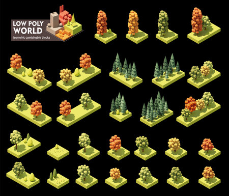 Vector isometric town map elements. Treesのイラスト素材