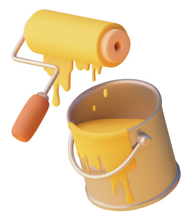 Vector icon. Paint can and paint rollerのイラスト素材