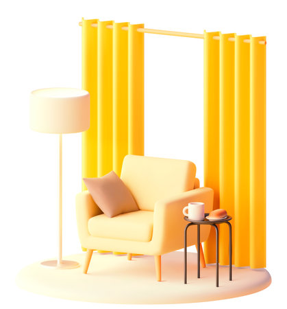 Vector armchair with side table and draperiesのイラスト素材