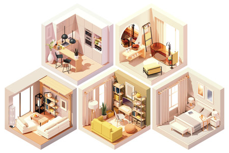 Vector isometric home rooms interiors setのイラスト素材