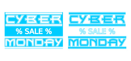 Graphics for sale on cyber monday. blue text on a white background and white text on a   blue background. Graphics for a banner, a poster, an advertisement or a website.のイラスト素材