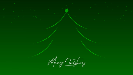 Merry Christmas wishes. A big green Christmas tree painted with a brush. Graphics on a green background. Small bright green stars at the top of the graphics.のイラスト素材