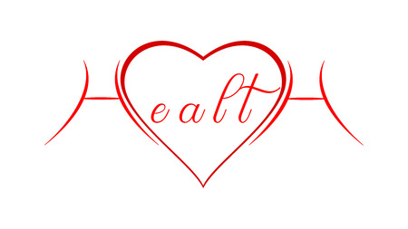 Healthy heart - a graphic sign for the pharmacies, pharmaceutical companies, stores. Perfect for a banner,   an advertisement, a website. A red heart surrounded by capital letters H. In the heart the remaining   letters of the word Health.のイラスト素材