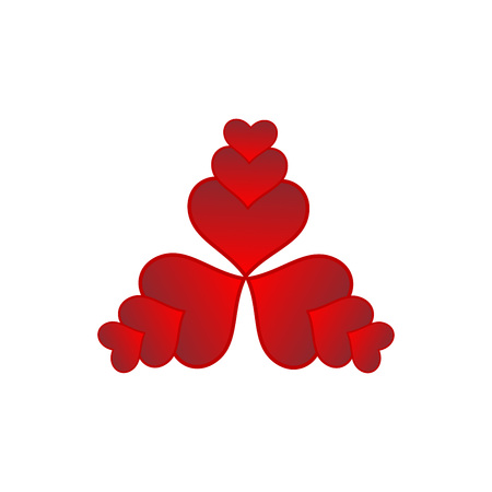 Ten red hearts - a symmetrical graphic layout inscribed in a triangle.Hearts in various sizes. Graphics   for greeting card, website, valentina card, greeting card, gift.のイラスト素材