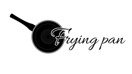 Frying pan icon. The first letter on the background of graphics. Frying pan or saucepan. Graphics   for the website, culinary blog, online store, restaurant, bar, advertisement or banner.のイラスト素材