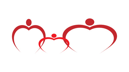 Healthy heart - healthy family. Family icon. Abstract vector template. Logo concept. People in the shape of a heart. Parents symbol for logo or website. Vector illustration.のイラスト素材