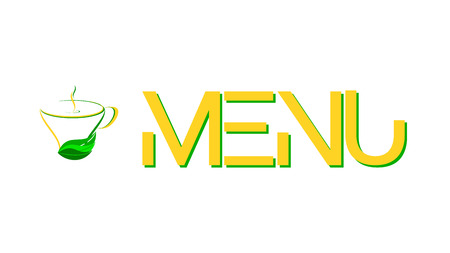 Tea menu - text with a cup tea. Text and graphics for a restaurant menu, cafeteria menu, or a website, an advertising banner, a poster.のイラスト素材