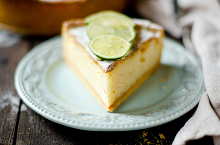 Tart with cream and limeの写真素材