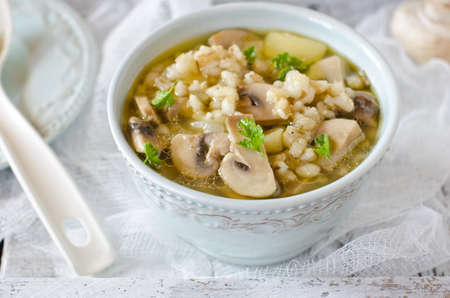 Barley soup with mushroomsの写真素材