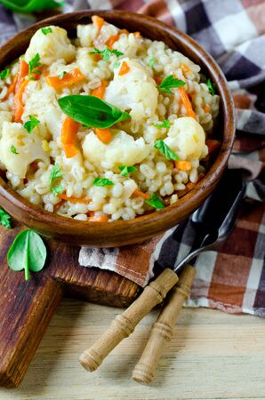 Vegetarian barley porridge with cauliflowerの写真素材