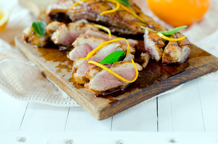 Roasted duck breast with orange sauceの写真素材