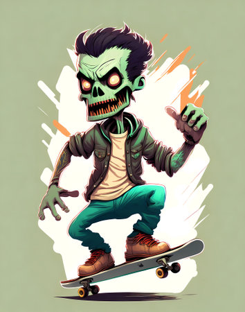 A t-shirt design featuring a zombie skateboard player.の素材