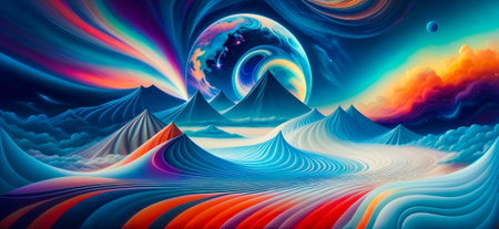 Cosmic Dreamscape: Psychedelic Landscapes in Vibrant Colors and Mind-Bending Illusions.の素材