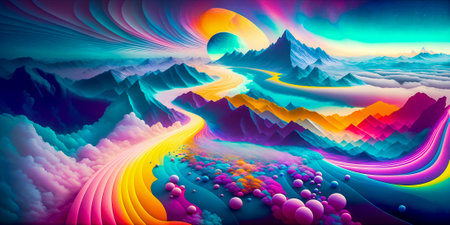 Cosmic Dreamscape: Psychedelic Landscapes in Vibrant Colors and Mind-Bending Illusions.の素材