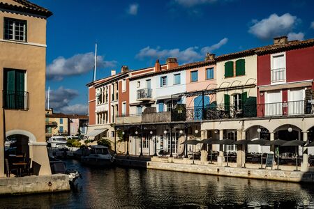 canals and boats of Port Grimaud village in Franceの写真素材