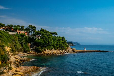 Carry-le-rouet peninsula in France (Provence)  in golden evening sunlightの写真素材
