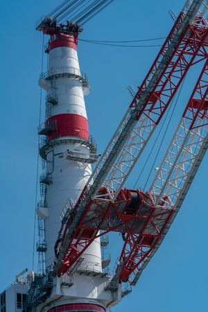 Details of dockside cranes at the europort harbour in Rostockの写真素材