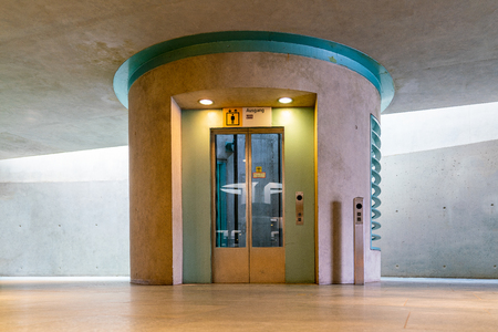 unfamiliar perspective of the door of an elevator at the Berlin undergroundstation Bundestag