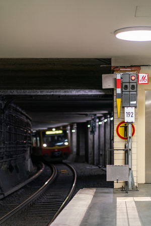 Nordbahnhof, Berlin, Germany - july 07, 2019: refurbished face of the railway station Nordbahnhof with the typical green S-signのeditorial素材