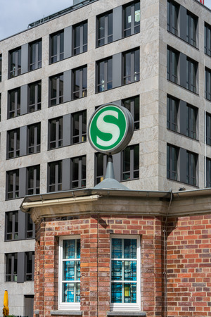 Nordbahnhof, Berlin, Germany - july 07, 2019: refurbished face of the railway station Nordbahnhof with the typical green S-signのeditorial素材