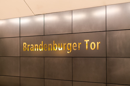 Berlin, Germany - July 07, 2019: Wall with the name of the subway stationのeditorial素材
