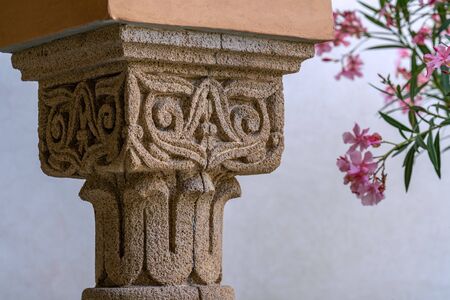 Details of a beautifully decorated carved sandstone columnの写真素材
