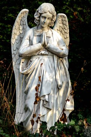 Statue of a mourning angel on a graveyardの写真素材