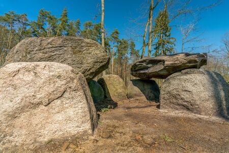 Prehistoric megalith dolmen Teufelskueche (devils kitchen) near Haldensleben in Germanyの写真素材