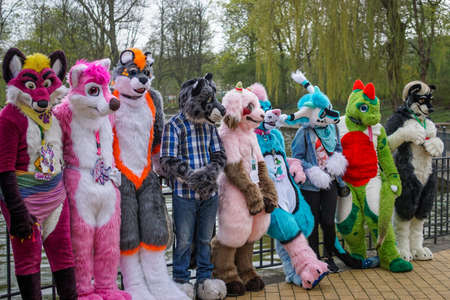 Volkspark Friedrichshain, Berlin, Germany - april 14, 2018: european furry walk at Volkspark Friedrichshain in Berlinのeditorial素材