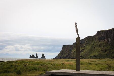 Monument and the mountains in Iceland. City Vicのeditorial素材