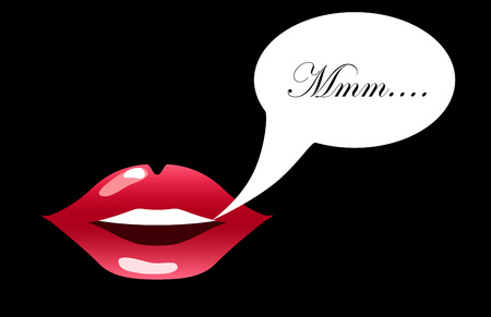 Red lips with text bubble vector illustration for background, sensual lips of a woman smiling, glossy lipstick picture, girl's kissing mouth, woman's pretty smile, pink lips isolated, lips teeth iconのイラスト素材