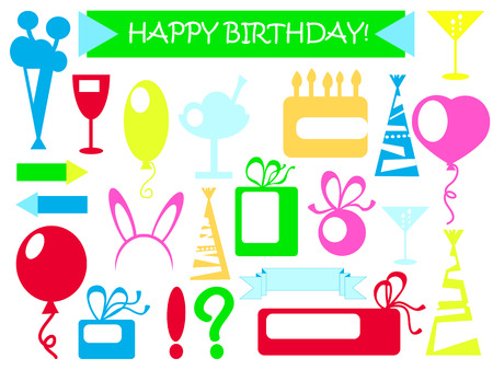 Birthday clipart - colorful set of vector icons for birthday celebrationのイラスト素材