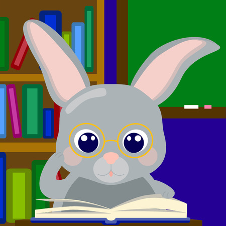 Reading rabbit in class school learning vector illustrationのイラスト素材