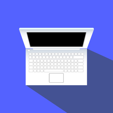 White notebook isolated flat vector illustration, white notebook with black display, white notebook icon concept, wireless internet notebook, travelbook, open office device, gadget for mobile officeのイラスト素材