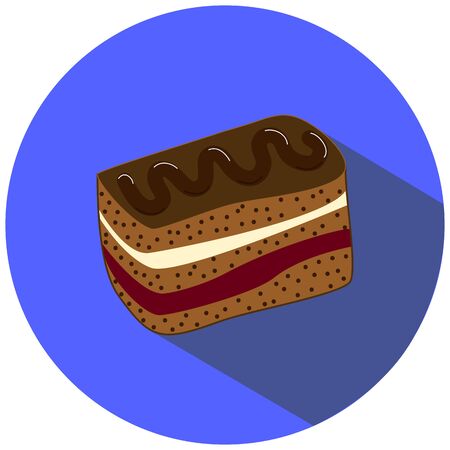 Brownie illustration in flat style, creamy cake piece picture, pie icon, hand-drawn cream brownie, chocolate topper dessert, sweet pastry picture, hand-drawn dessert illustration, cake iconのイラスト素材