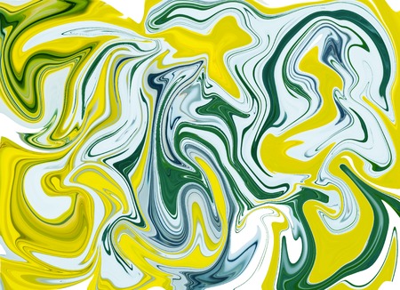 Marble texture in yellow and green paint mix. Colorful mesh with spring color palette. Suminagashi...