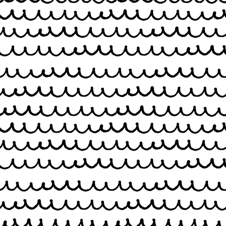 Fish scale texture vector pattern. Nautical doodle pattern. Hand-drawn wave or fishscale. Scribbled doodle seamless pattern. Black ink pen drawing on white background. Simple fish scale pattern swatchのイラスト素材
