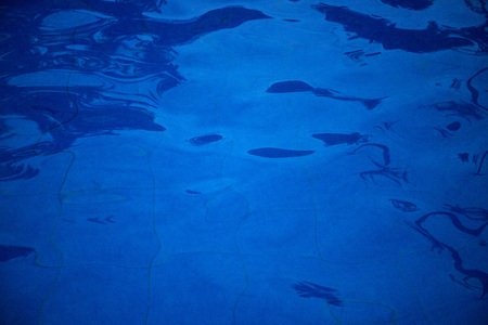 Blue sea water surface. Swimming pool water texture. Blue liquid reflections photo wallpaper. Still...