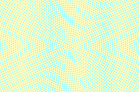 Cyan yellow dotted halftone. Radial smooth dotted gradient. Half tone vector background. Abstract pastel texture. Green ink dot on yellow backdrop. Modern pop art design template. Halftone textureのイラスト素材