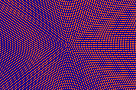 Blue orange dotted halftone. Centered diagonal dotted gradient. Half tone vector background....
