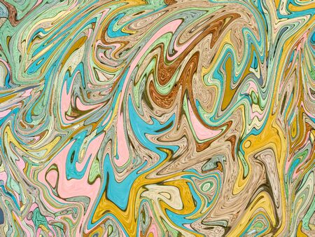 Warm beige yellow digital marbling. Textured marbled backdrop. Holographic abstract pattern. Colorful mesh background. Natural marbling texture for trendy surface design. Detailed color ornamentの写真素材