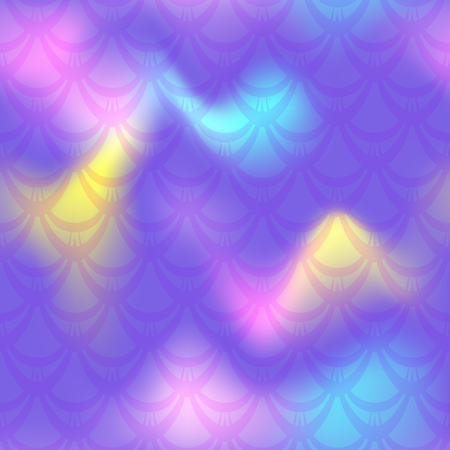 Violet yellow pink mermaid vector background. Mermaid seamless pattern tile. Holographic gradient. Fish scale pattern. Bright iridescent texture. Mermaid skin seamless pattern. Mermaid wrapping paperのイラスト素材