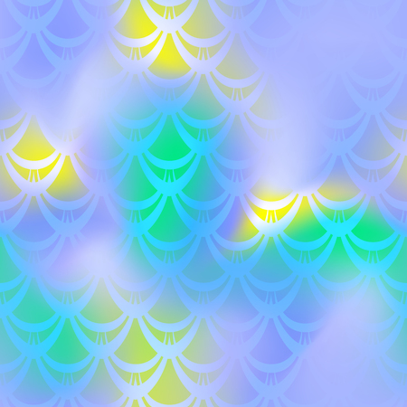 Violet blue mermaid vector background. Neon light iridescent background. Fish scale pattern. Mermaid seamless pattern tile. Holographic gradient. Mermaid skin seamless pattern. Mermaid wrapping paperのイラスト素材