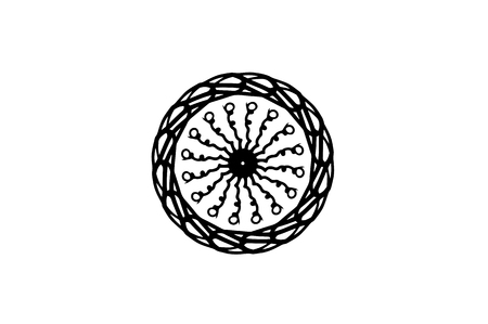 Black vector mandala on white background. Futurist tribal decor. Round decoration in futuristic style. Single concentric ornament isolated. Vector mandala stamp or tattoo. Coloring mandala clipartのイラスト素材