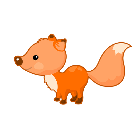 Lovely fox vector illustration on white background. Woodland animal icon. Cute orange fox clipart. Child logo. Forest animal sticker. Wild animal of forest. Friendly fox cartoon characterのイラスト素材