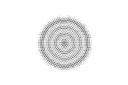 Black on white halftone vector. Centered dotted texture. Distressed dotwork gradient. Monochrome halftone overlay for cartoon effect. Perforated background in retro style. Abstract dotwork surfaceのイラスト素材