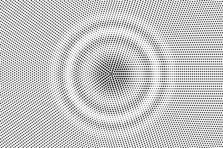 Black on white concentrated halftone texture. Round dotwork gradient. Dotted vector background. Monochrome halftone overlay for vintage cartoon effect. Perforated retro card. Abstract dotwork surfaceのイラスト素材