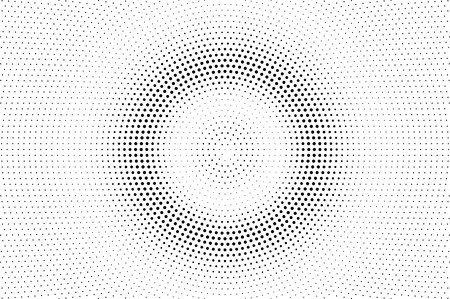 Black and white halftone vector texture. Circular dotted gradient. Faded dotwork surface. Vintage effect overlay textured with ink dots. Monochrome halftone background. Perforated retro graphicのイラスト素材