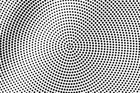 Black white halftone vector texture. Circular perforated surface. Rough dotwork gradient. Digital pop art background. Monochrome halftone overlay for vintage effect. Black ink dot cartoon textureのイラスト素材